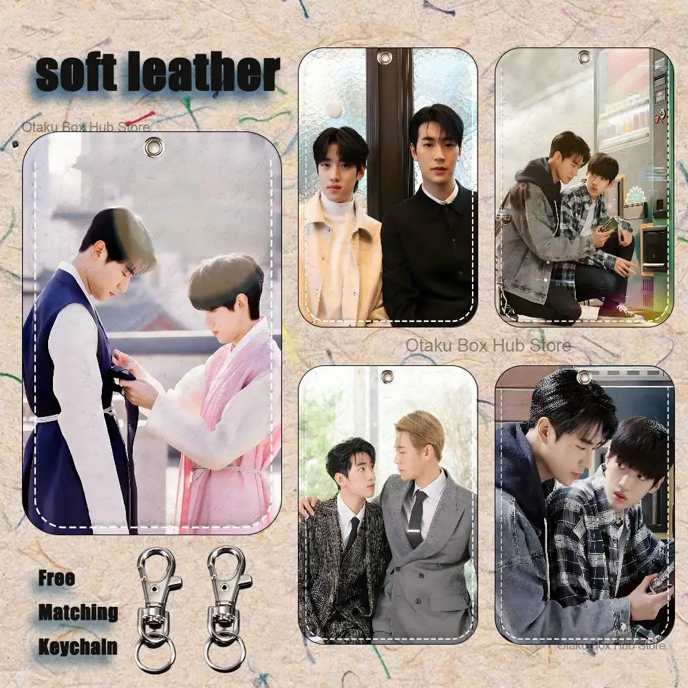 S-Semantic E-Error Seoham Jaechan Pattern Leather Card Holder Keychain Key Ring Door Lock Access Tags ID Card Case Keychain Card