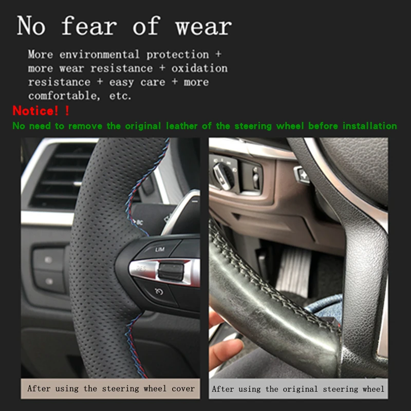 Black Full Leather Without Holes Car Steering Wheel Cover DIY Microfiber Leather For BMW E39 E46 325i E53 X5 Auto Accessories view 3