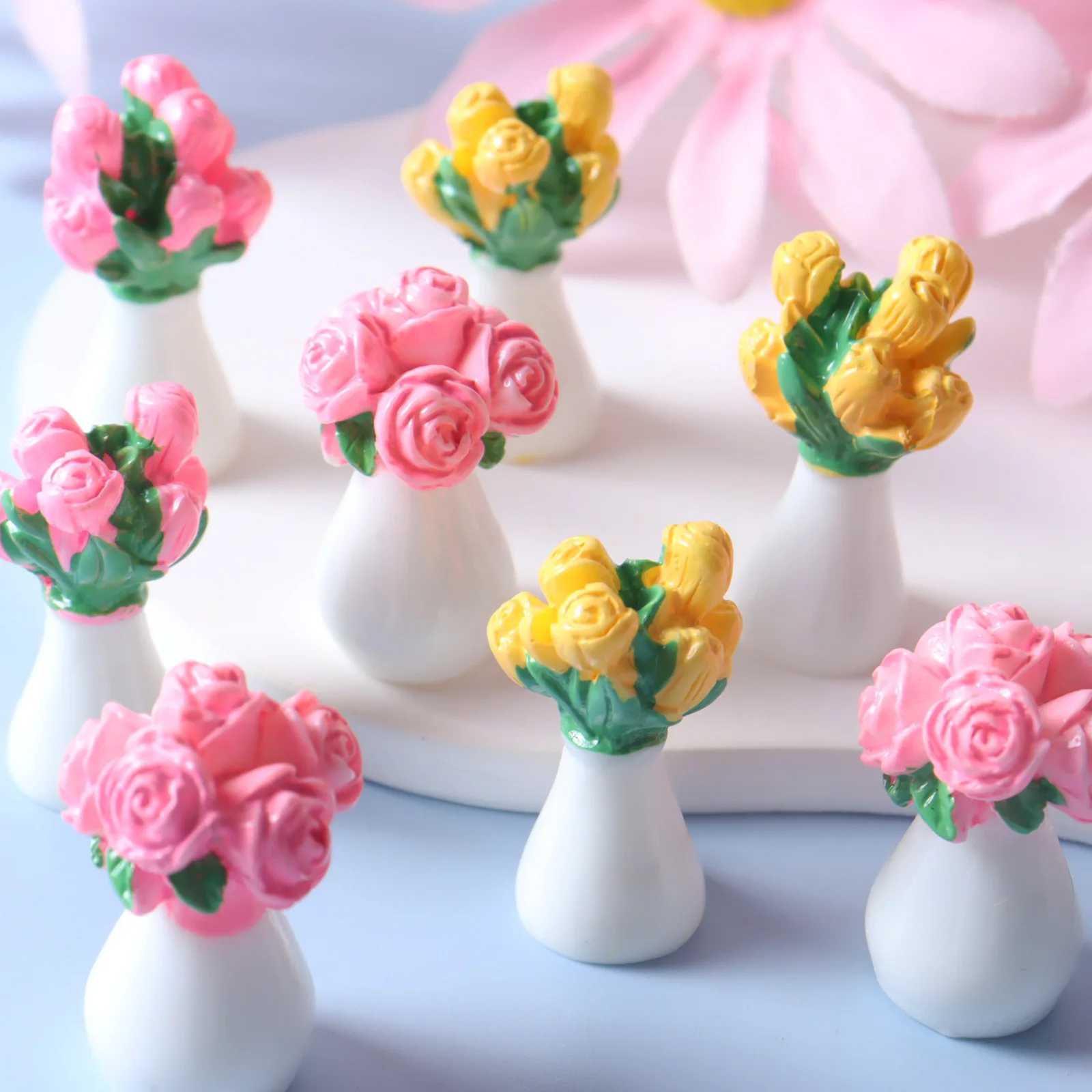 Kawaii 3D Simulierter Blumenstrauß Blumentopfpflanze Harz Pflanze Landschaft Ornamente für Heimdekorationen Raumdekoration DIY Zubehör