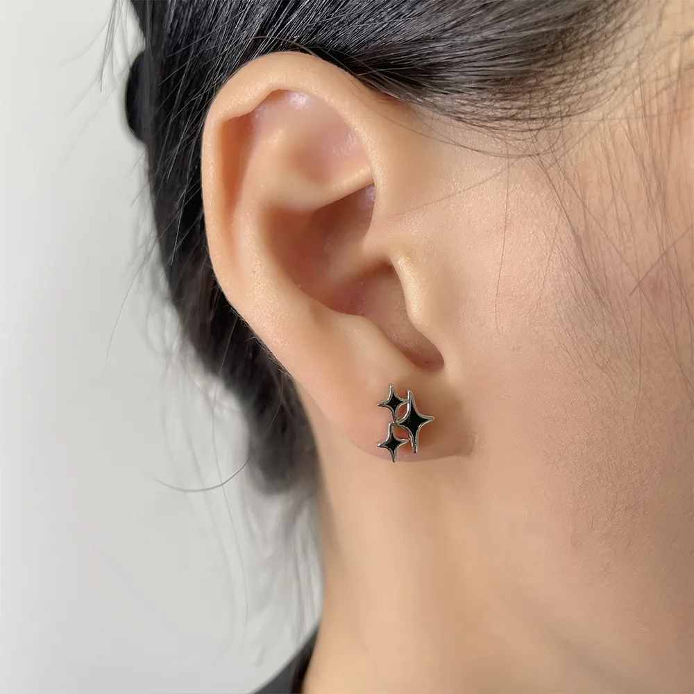 New Trendy Silver Color Stud Earrings Cross Stars Black Enamel Punk For Women Girl Gift Fashion Jewelry Dropship Wholesale