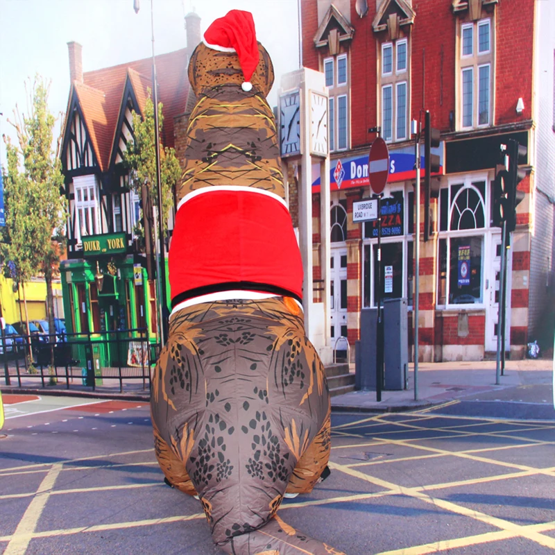 Costume gonfiabile di dinosauro di natale con cappello di vestiti di natale Tyrannosaurus Rex Mascot Fancy Dress abbigliamento Party Performance