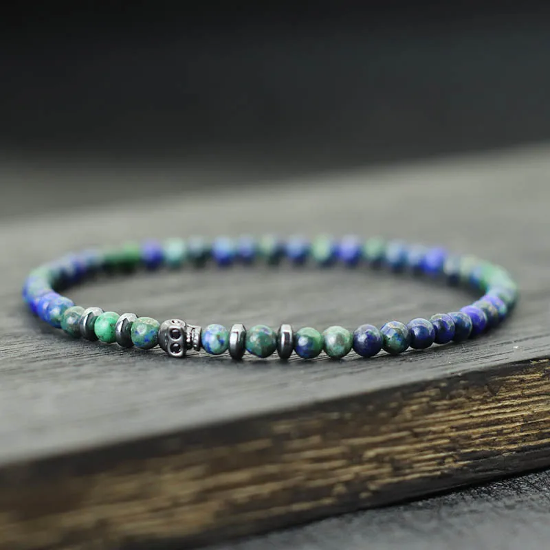 Black Skull Braclet Noter New Novel 4mm Beads Bracelet For Men Homme Small Volcanic Rock Tiger Eyes Stone Braslet Gift For Him