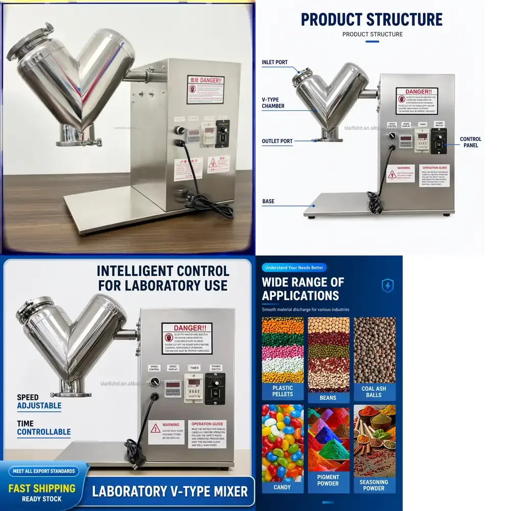 Laboratory Grade V Stainless Steel Food Granules Protein Spices Fruit Vegetable Powder Mixer Mixing Machine