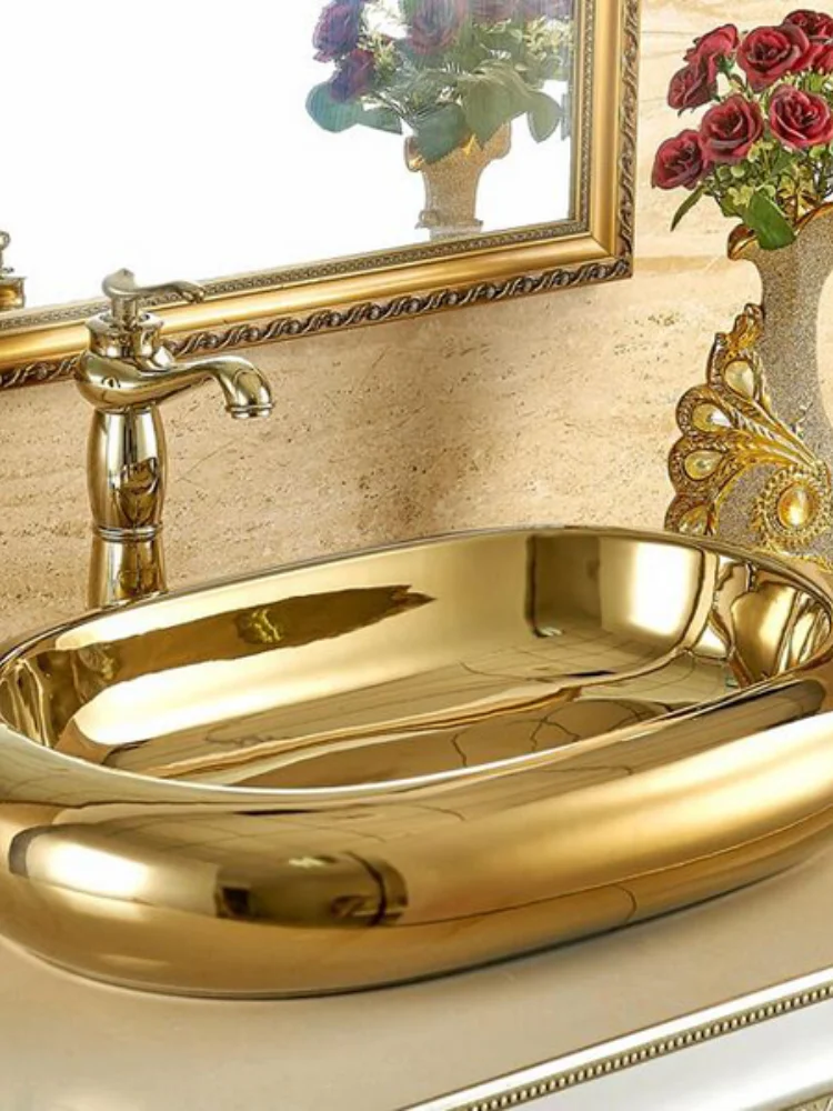 High quality bathroom cheap washing golden plated oval basin KD-16GBB