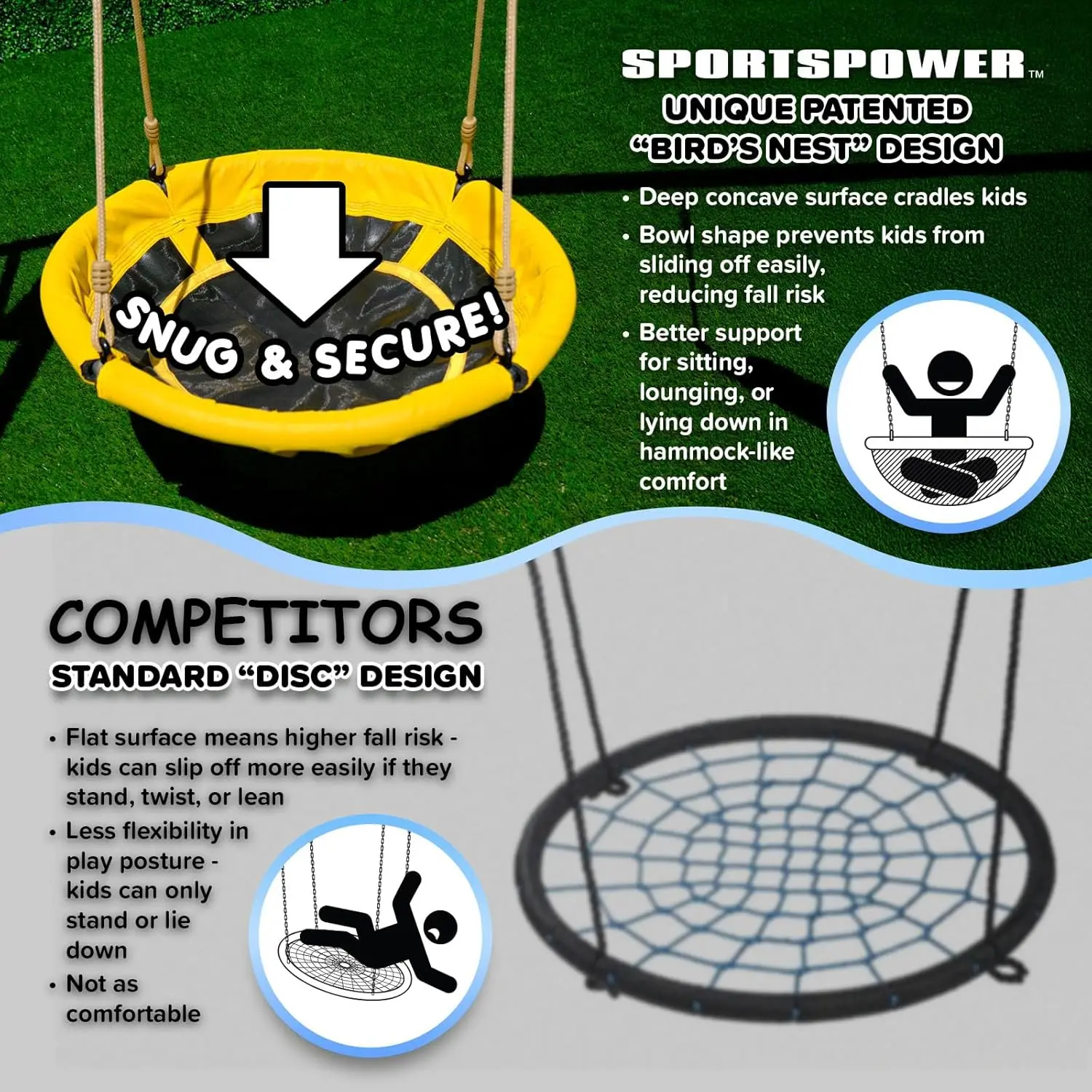 Conjunto de balanço triplo de metal para balanço e pires: 3 balanços, 1 balanço de disco voador, 1 corrediça ondulada - supera os padrões de segurança ASTM