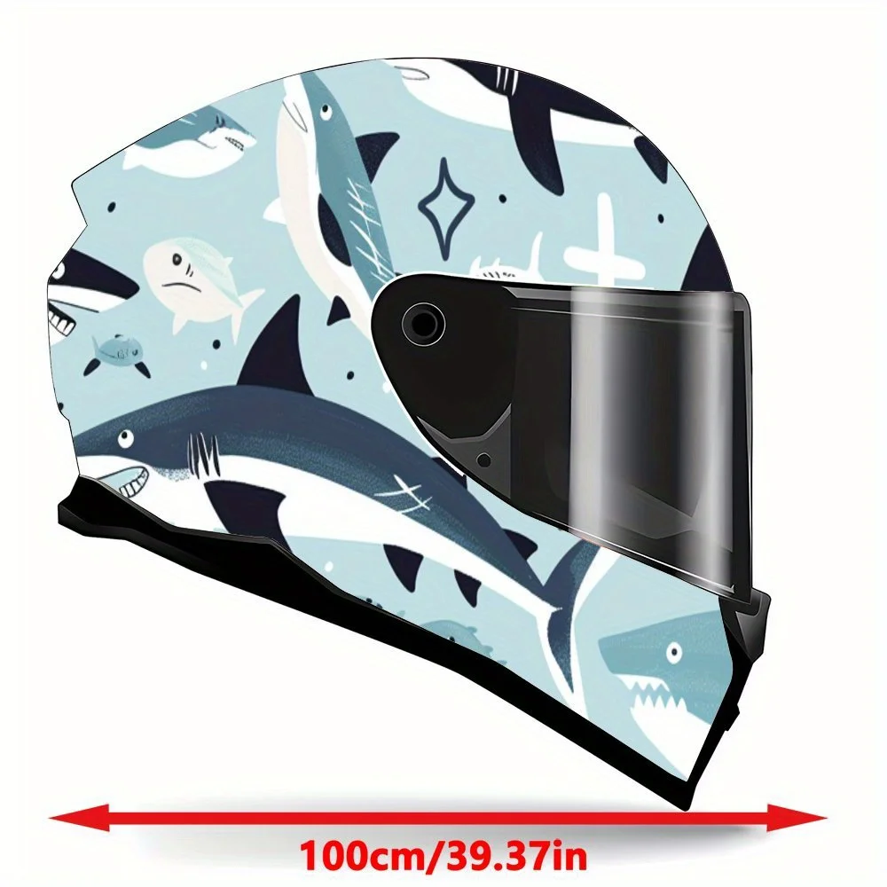 Playful Shark Themed Full Face Helmet Vinyl Wrap Sticker, Waterproof Scratch-Resistant Self-Adhesive PVC Decals, Artistic Aesthe