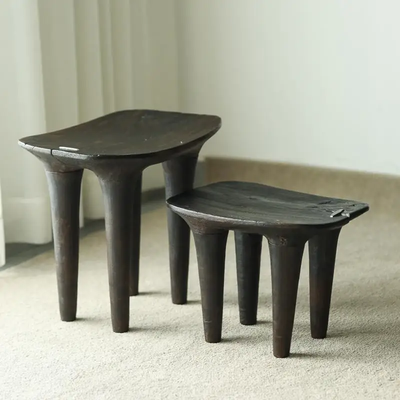 Wabi-Sabi Style Solid Wood Corner Table High-End Unique Low Stool Creative Farmhouse Balcony Table & Homestays Furniture