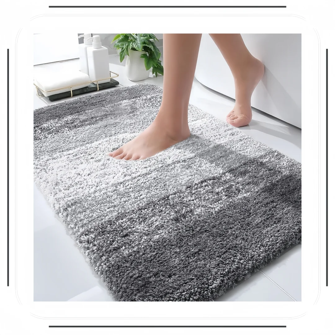 طقم سجادة حمام قطيفة مقاس 30 × 20 مع دعم مطاطي، سجادة ماصة قابلة للغسل في الغسالة لديكور أرضية الحمام، رمادي