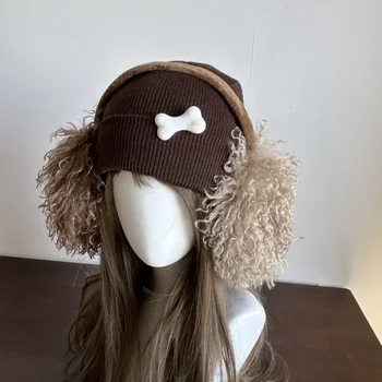 Y2k Faux włosy składane nauszniki zimowe ciepłe zagęszczone przeciw zamarzaniu kobiety japońska ochrona uszu kolarstwo nauszniki akcesoria