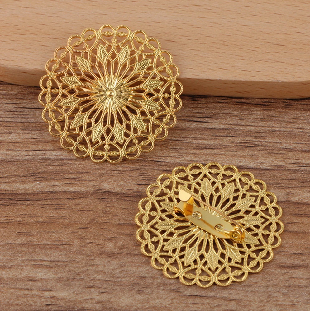 REGELIN Round Flowers Brooch Base Pad Setting Base 5pcs/lot 38mm Copper Brass Brooch Jewelry Accessories