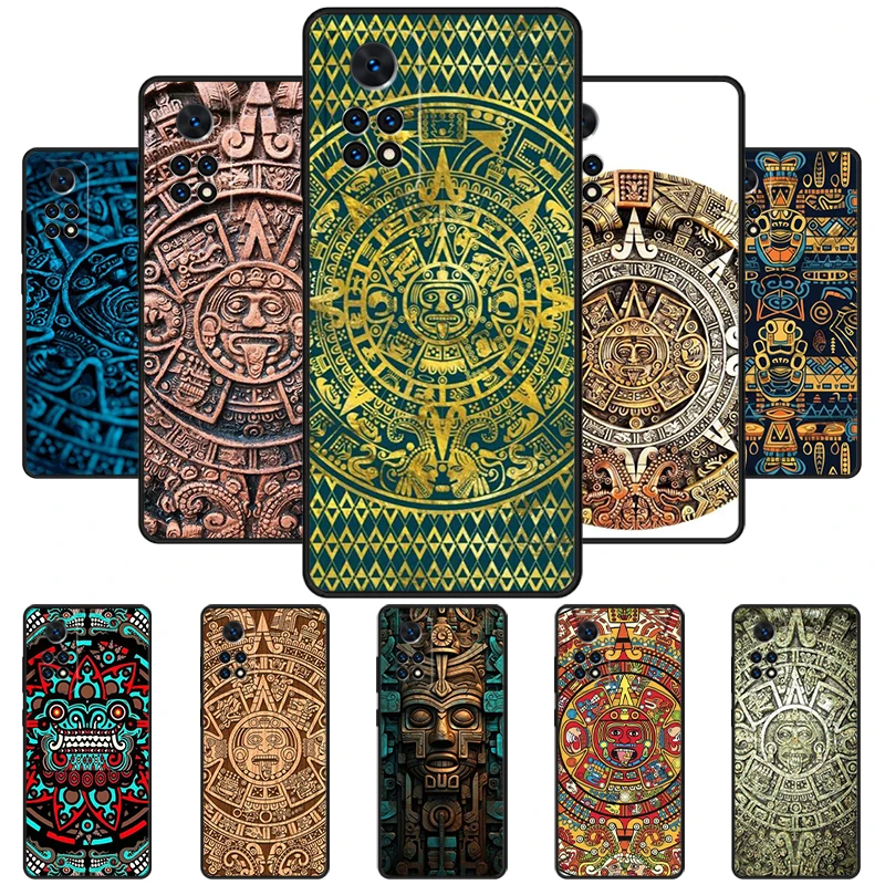 Aztec Calendar Mayan Native Stone Phone Case For Redmi Note 11 EPro 11S 10T 9S Promax 8 Pro Xiaomi Mi 10 11 12X 12S Ultra Cover