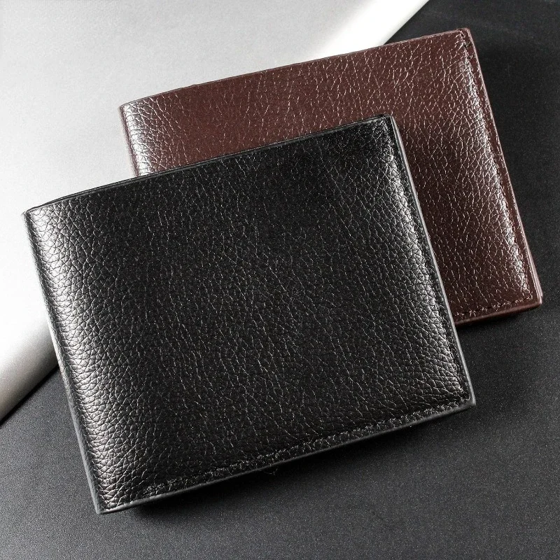 2024 New  Pu Leather Lychee Grain Mini Credit Card Wallet Men's Card Case Men's Short Bill Card Case Ultra-thin Soft Wallet