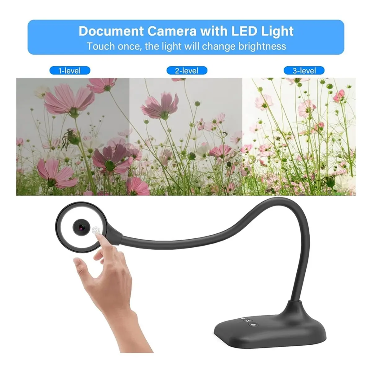 AU47-USB Document Camera, Document Webcam Camera with Mic, LED Lights, Image Invert, Folding for Learning Teaching