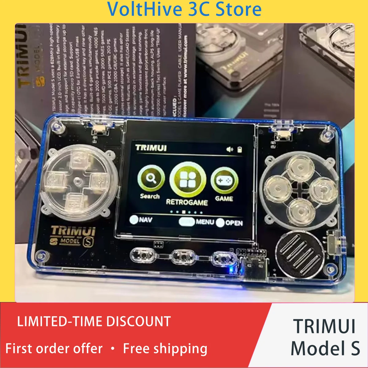 TRIMUI Model S Handheld Game Console 2.0 IPS Screen Ultra Small Retro Nostalgic Transparent Card Custom Mini Player for PC Gift
