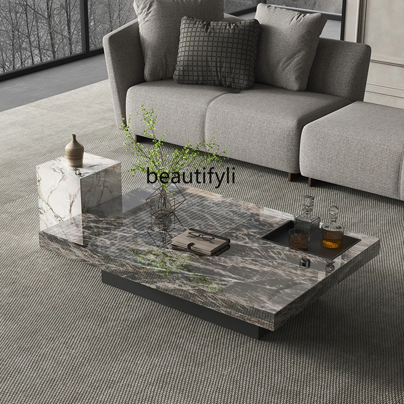 Italian Style Light Luxury Stone Plate Coffee Table Large Living Room Small Apartment Minimalist Marble Tea Table Tea Table