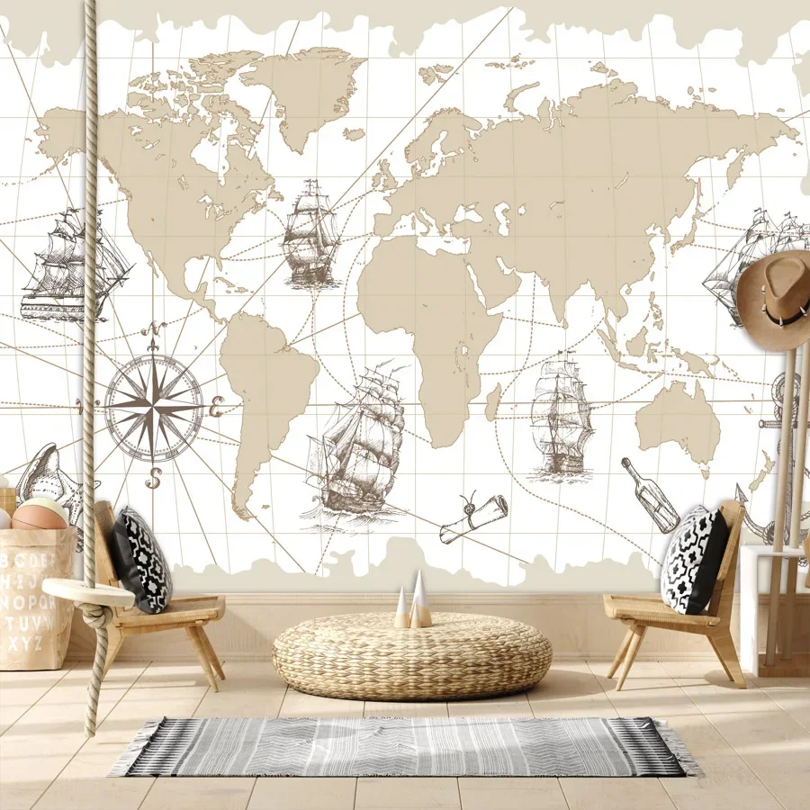 

Custom Self Adhesive Wallpaper Accept for Living Room Contact Wall Papers Home Decor Kids Bedsroom World Map Pattern Sofa Murals