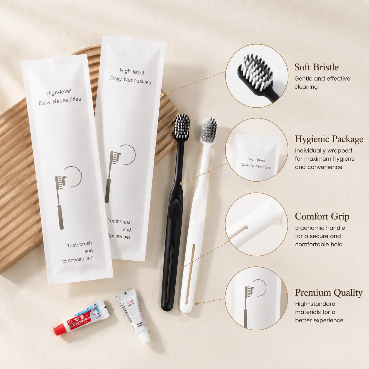 

Disposable Hotel Toiletry Kit with Toothbrush Toothpaste Soft Bristle Travel Bathroom Amenities Guest Supplies 100pc