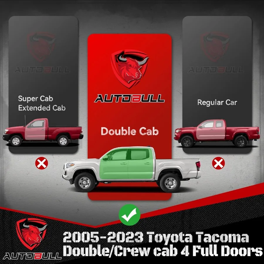 لوحات تشغيل 6 بوصات خطوات جانبية متوافقة مع 2005-2023 Toyota Tacoma Double Cab Crew Cab 4 أبواب كاملة الحجم باللون الأسود