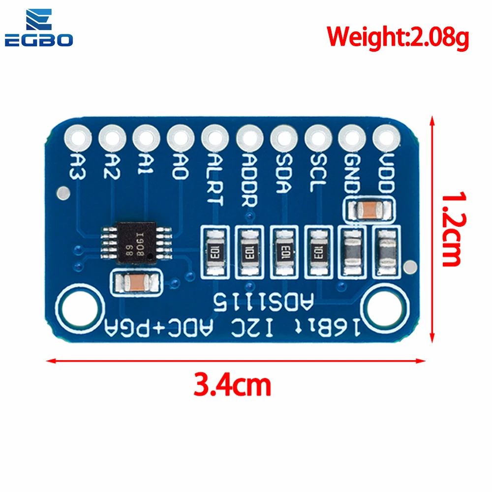 EGBO-Módulo ADS1015 para Arduino, amplificador de 4 canales con ganancia Pro, púrpura y azul para Arduino RPi, de 1 piezas a 10 piezas, 12 bits/16 bits, I2C, ADS1115