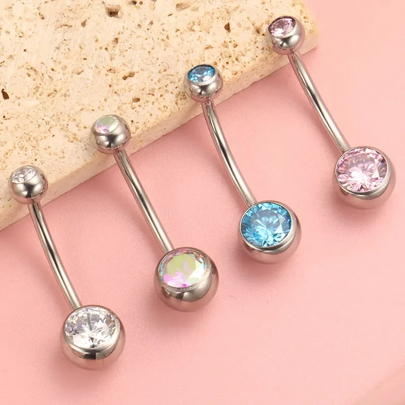 G23Titanium 14G 8/10/12/14mm Chirurgische Titanium Navelpiercings Zirkoon Navel Bar body Piercing Sieraden Nombril Ombligo Barbell