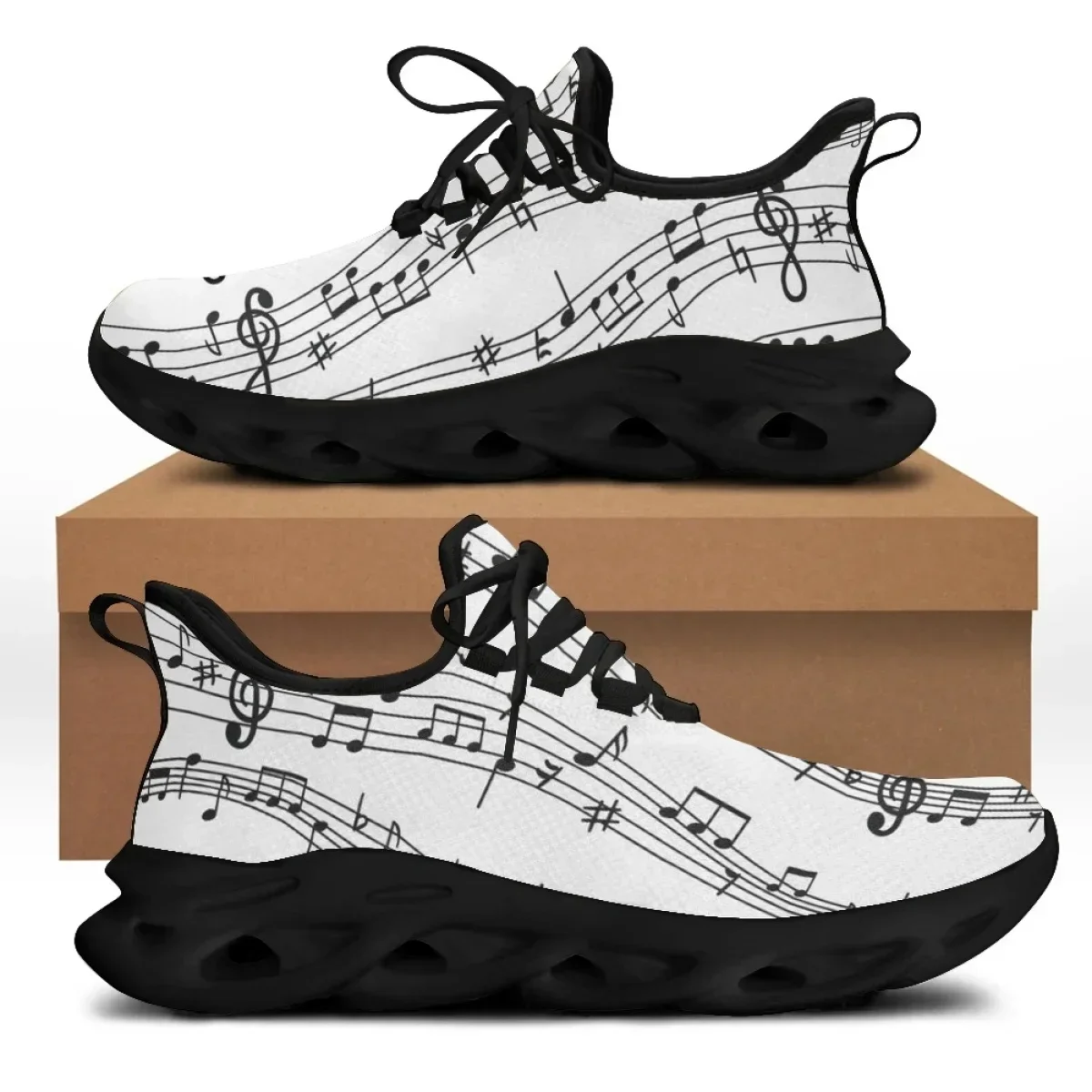 Fashion Musical Notes Cartoon Pattern Female Flat Shoes Comfort Sport Sneakers for Women Lace up zapatillas hombre 2022