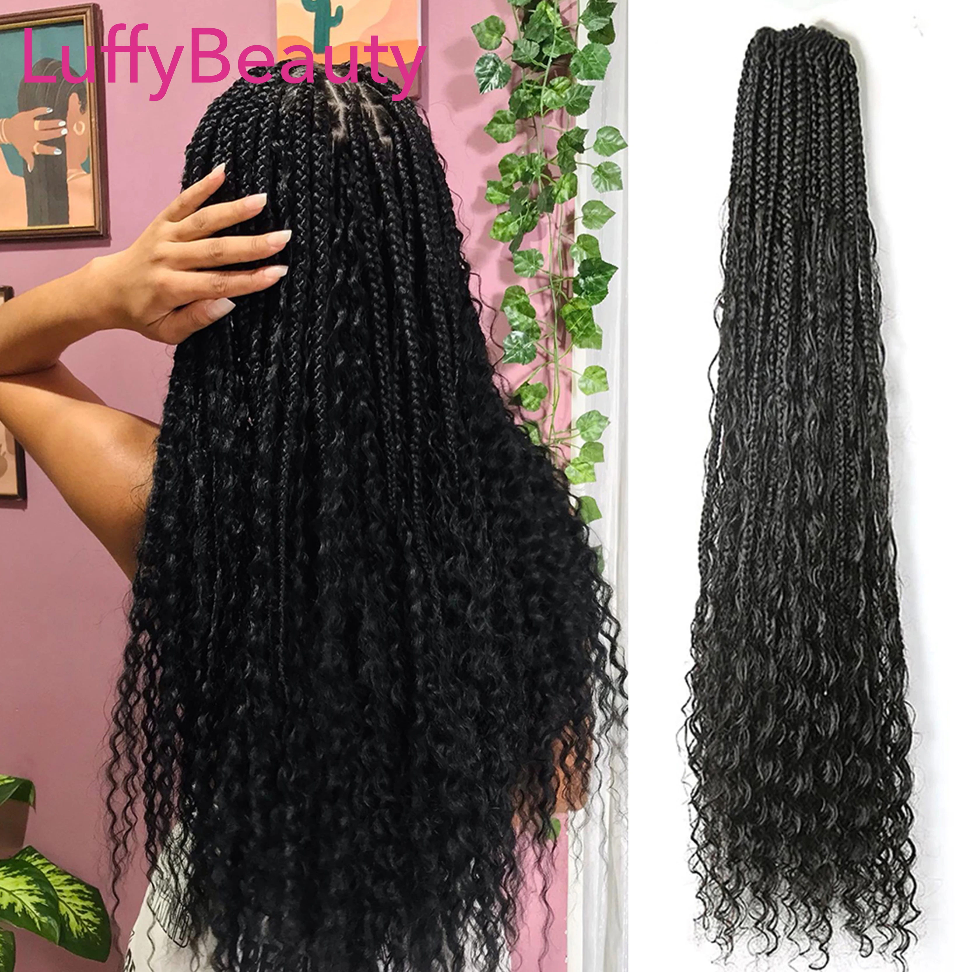 Human Hair Crochet Boho Braids Goddess Hair Pre-Looped Braiding Hair 14-30inches Curly Full Ends Hair Extensions For Women