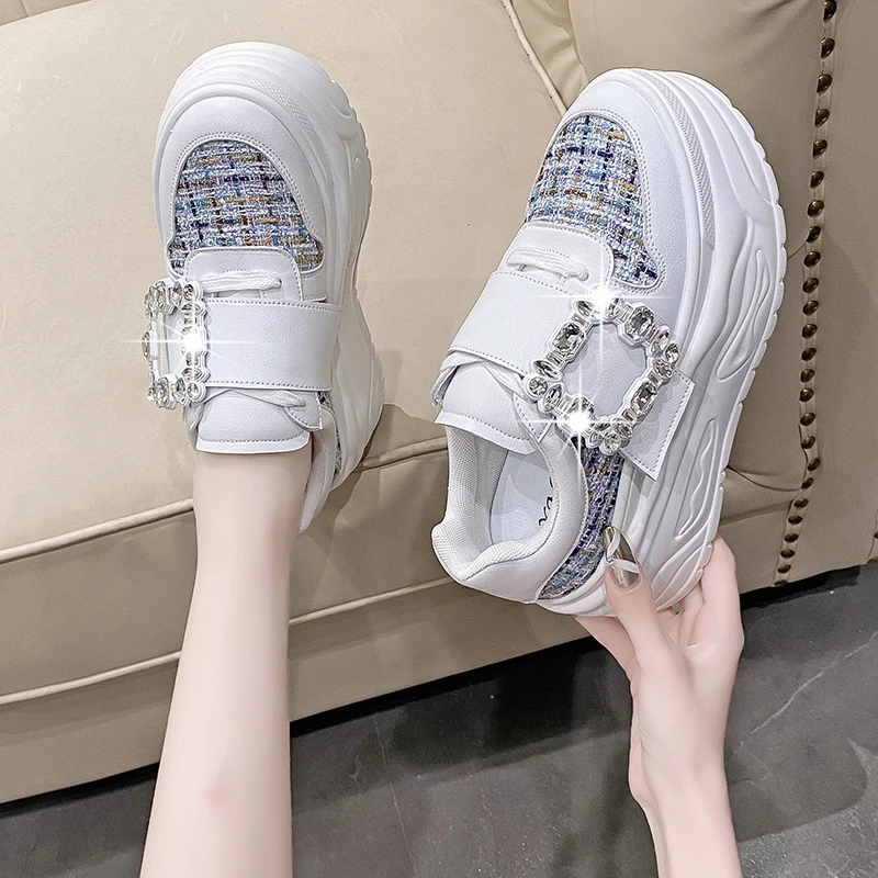 8cm 2024 Air Mesh Mary Jane Summer Skateboard shoes Women Shoes Hook rhinestone Platform Wedge Round Spring Fashion Casual shoes