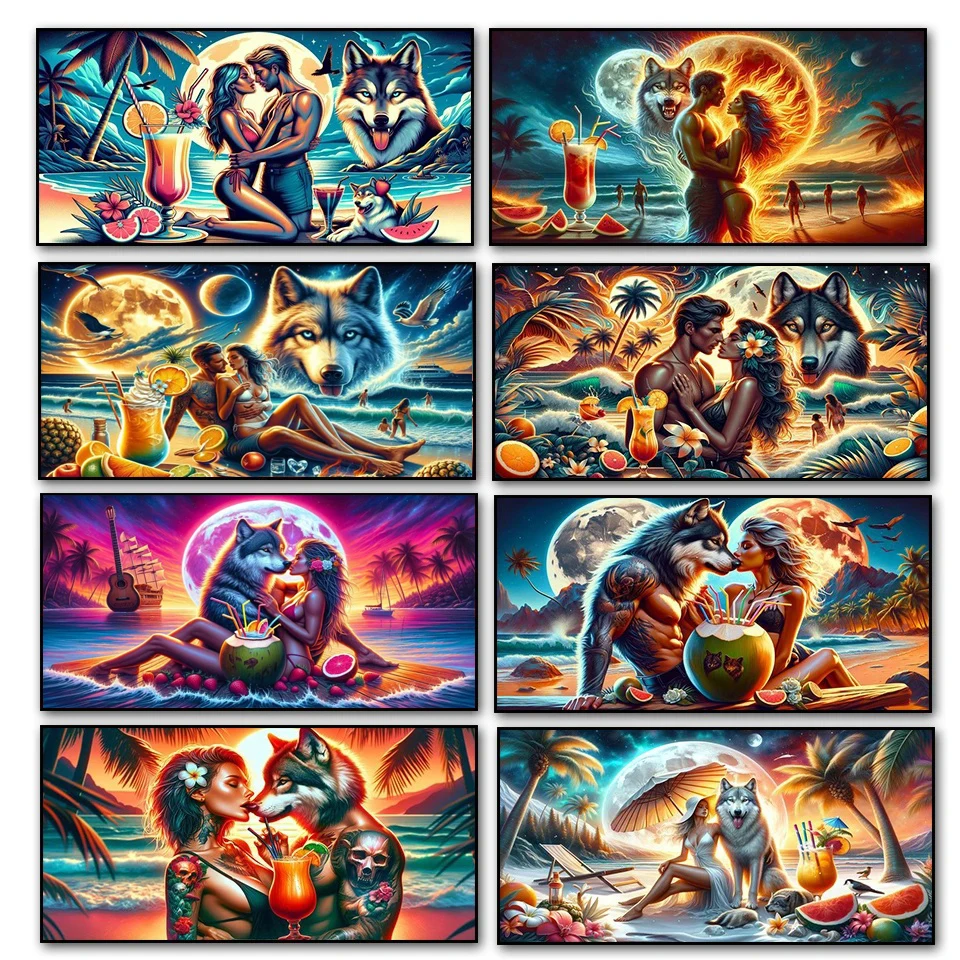 

Романтическая пара и фотосессия Новинка 2024 5D большая Diy морская Кокосовая елка пейзаж полностью Алмазная мозаика вышивка