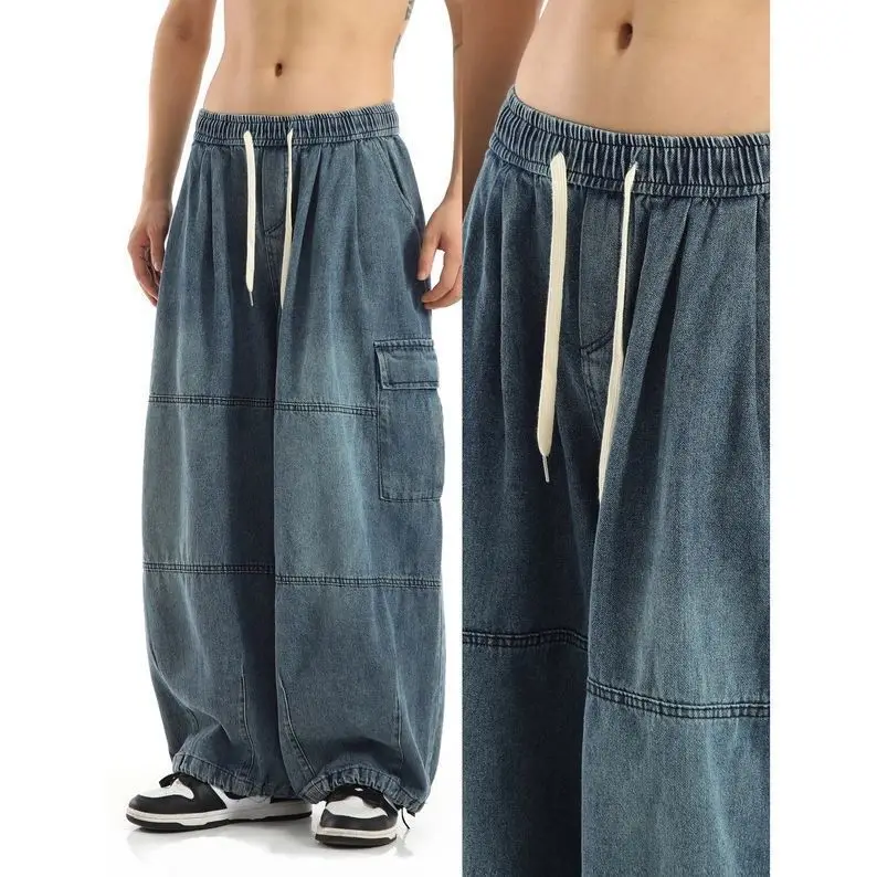 Schwarze Baggy-Cargohose für Herren, lässig, weites Bein, Jogginghose, Übergröße, Vintage, gerade, lockere Arbeitsjeanshose, weicher Komfort – Detail 18