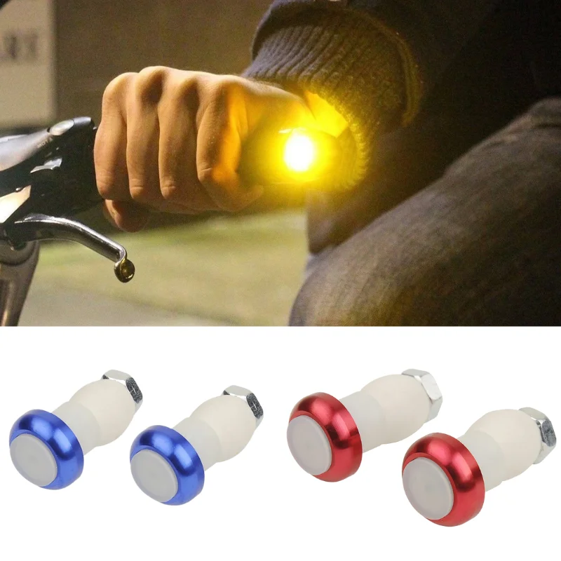 2pcs Bike Handlebar Light LED Bicycle Light Turn Signal Cycling Handle Bar End Plug Safty Warning Indicator Lamps Adjustable