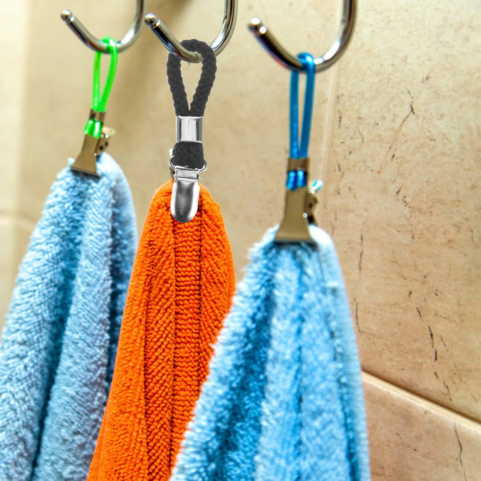

6Pcs Metal Towel Holders Braided Cotton Rope Easy Hanging Bathroom Kitchen Decorative Clips Cotton Towel Hook Kitchen Hooks