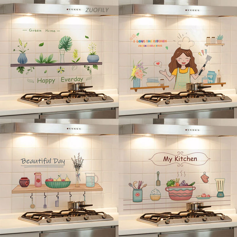 Household Kitchen Oil-Proof Stickers Transparent Backsplash Wall Sticker Waterproof Self Adhesive Wall Decals Home Decorations