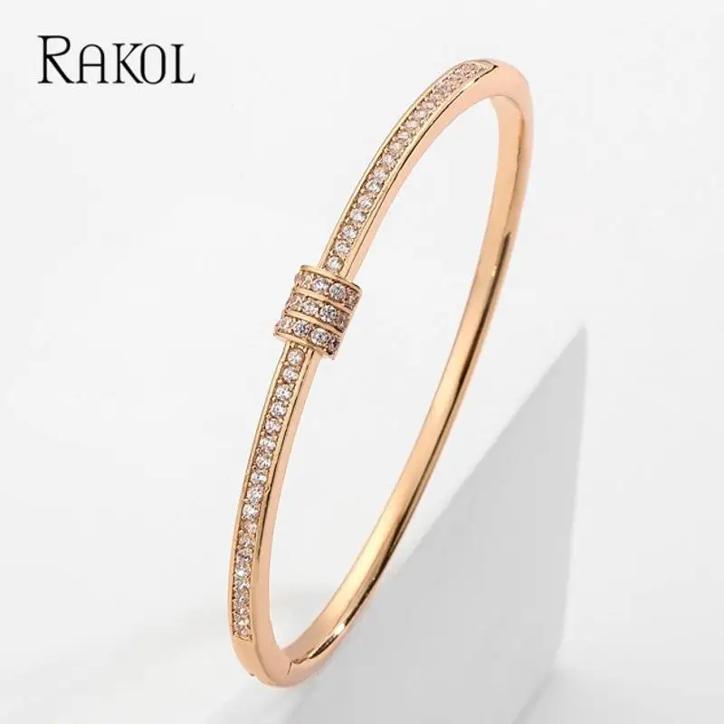 RAKOL Fashion Micro Pave Cubic Zirconia Bangles for Women Korea New Bridal Bracelets Wedding Dress Jewelry Accessories