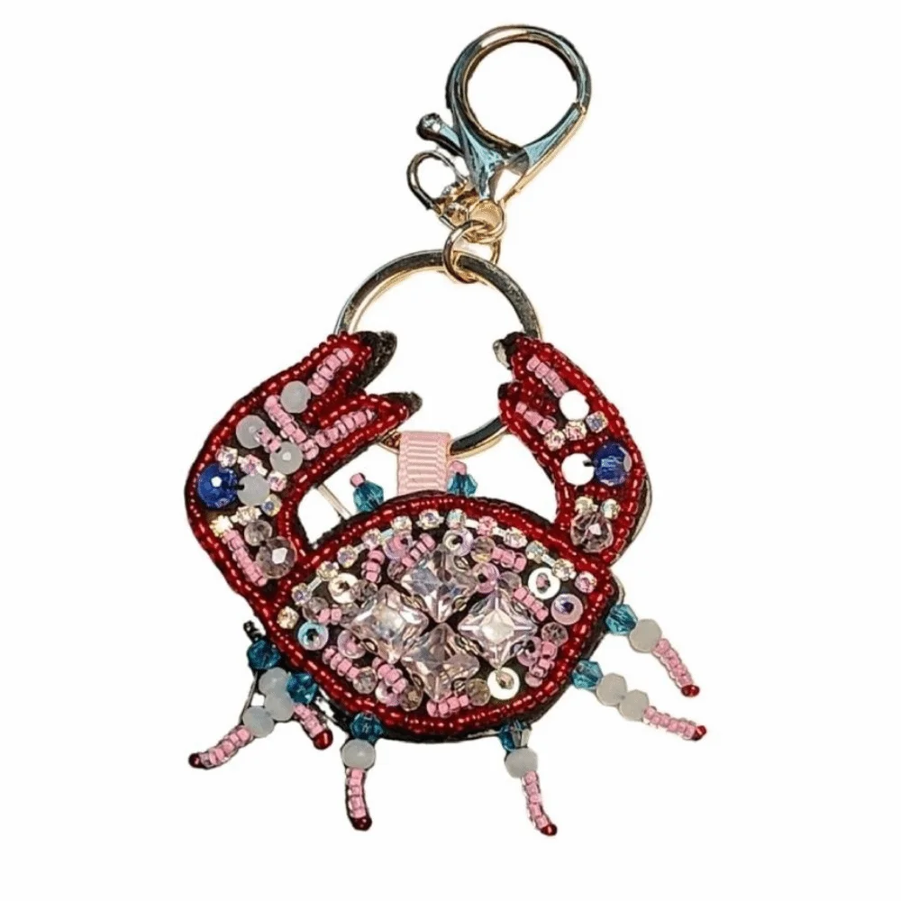 Pretty Rhinestone Sequin Beaded Keychain Lobster Claw Hand Sewn Applique Bag Lanyard Beaded Pendant for Bag Charm