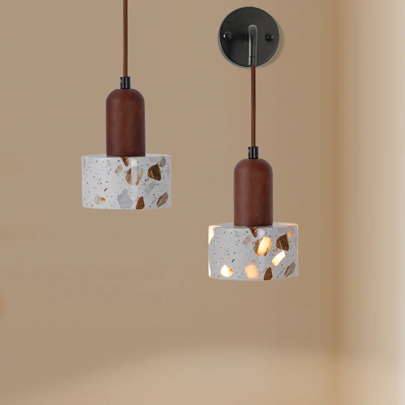 

Vintage bedroom bedside chandelier, high-end light luxury walnut creative designer, entrance lamp, terrazzo, wabi-sandy wind
