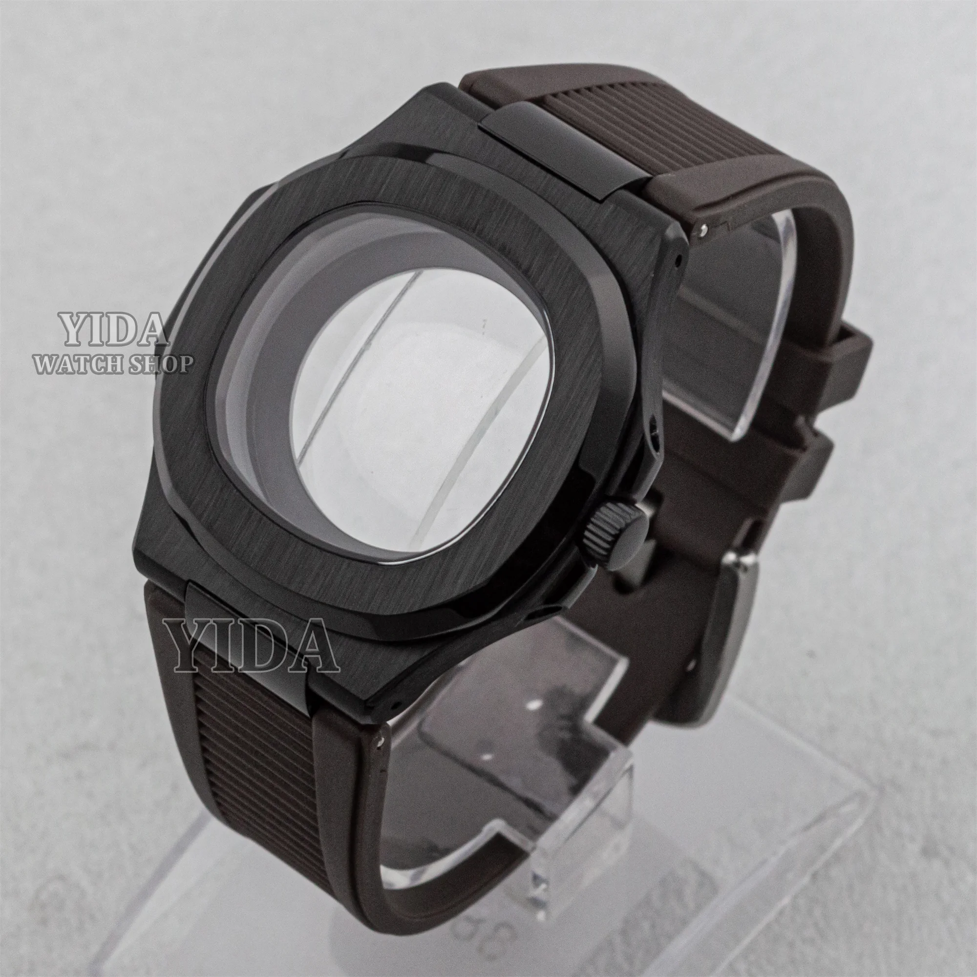 

41mm NH35 Watch Case Strap 25MM Rubber Bracelet Sapphire Glass For Nautilus NH35 Automatic Movement Modified Replacements Mod