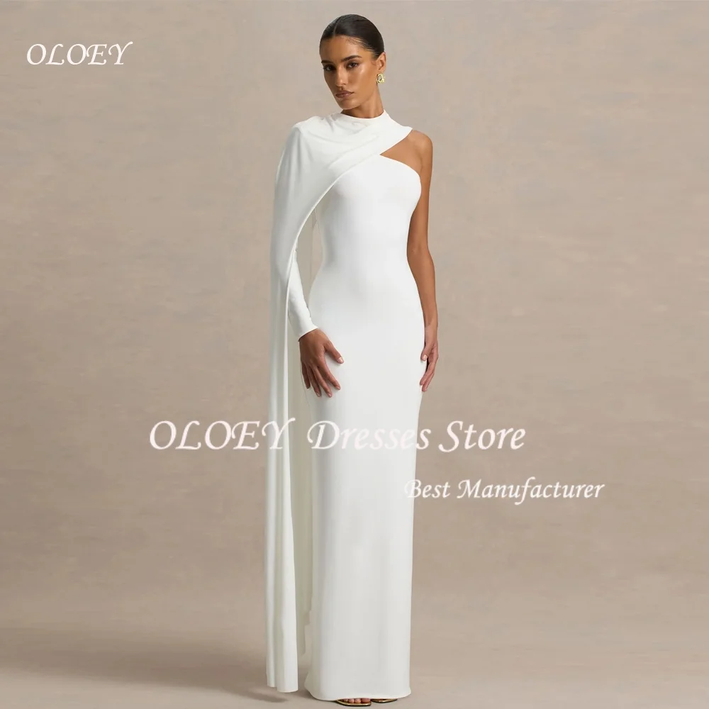 

OLOEY One-Shoulder Wedding Party Dress A Line Long Sleeves Evening Gown Long Shawl Saudi Arabian Formal Evening Dress Customized