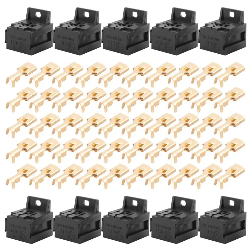 NEW HOT In Stock-Car Auto 30A-80A Relay Bracket Terminal Case Holder Relay Base Holder 5 Pin Socket With 50Pcs 6.3Mm Terminals F