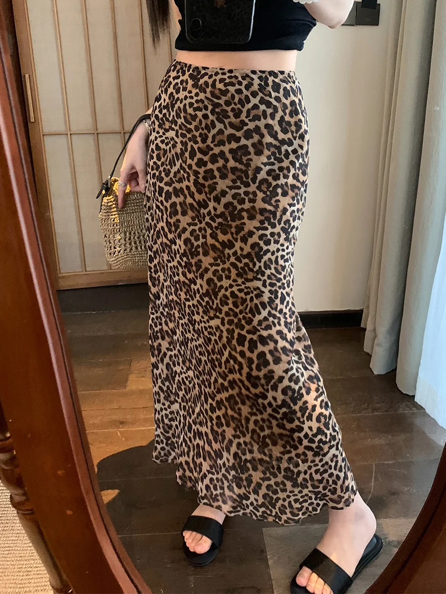 

Юбка женская MUKOK с леопардовым принтом, длинная, прямая, драпированная, универсальная, корейский стиль, с завышенной талией, из полиэстера