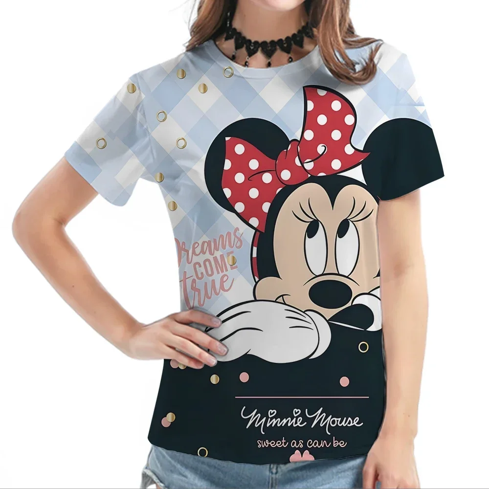 2024 Disney Minnie Mouse 3d T-shirt da donna Cute Cartoon Graphic Tees Divertente Harajuku Disney T-shirt Moda casual T-shirt femminile