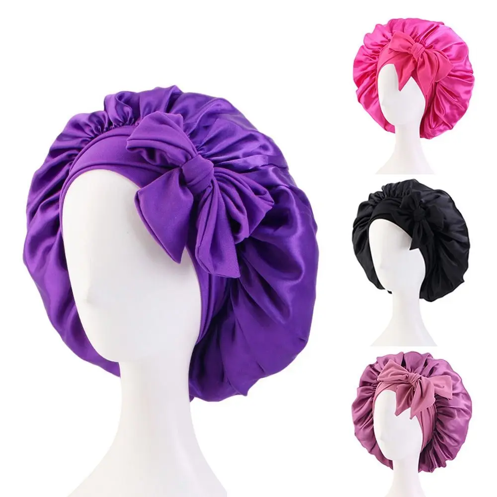 Women Satin Solid Sleeping Cap Soft Silk Nightcap Bonnet With Headband For Women Children Silk Scarf Sleep Hat