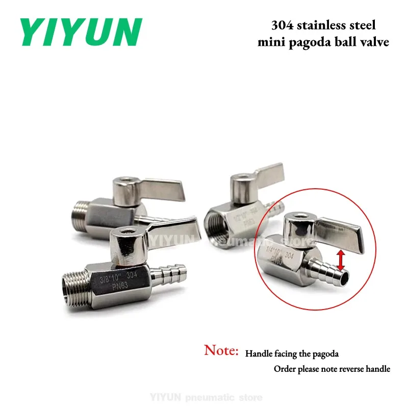 Mini Pagoda Ball Valve1/8 1/4 3/8 1/2 Switch Internal /External Thread Exhaust Drainag 304 Stainless Steel e High Pressure Valve