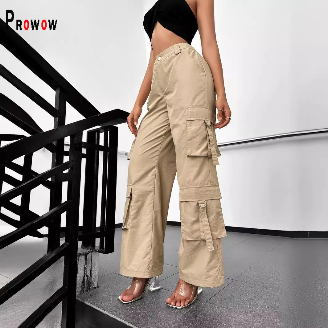 Prowow Fashion Women's Cargo Pant Big Pockets Safari Style Solid Summer Fall Trousers for Lady 2024 New Design Female Clothingh