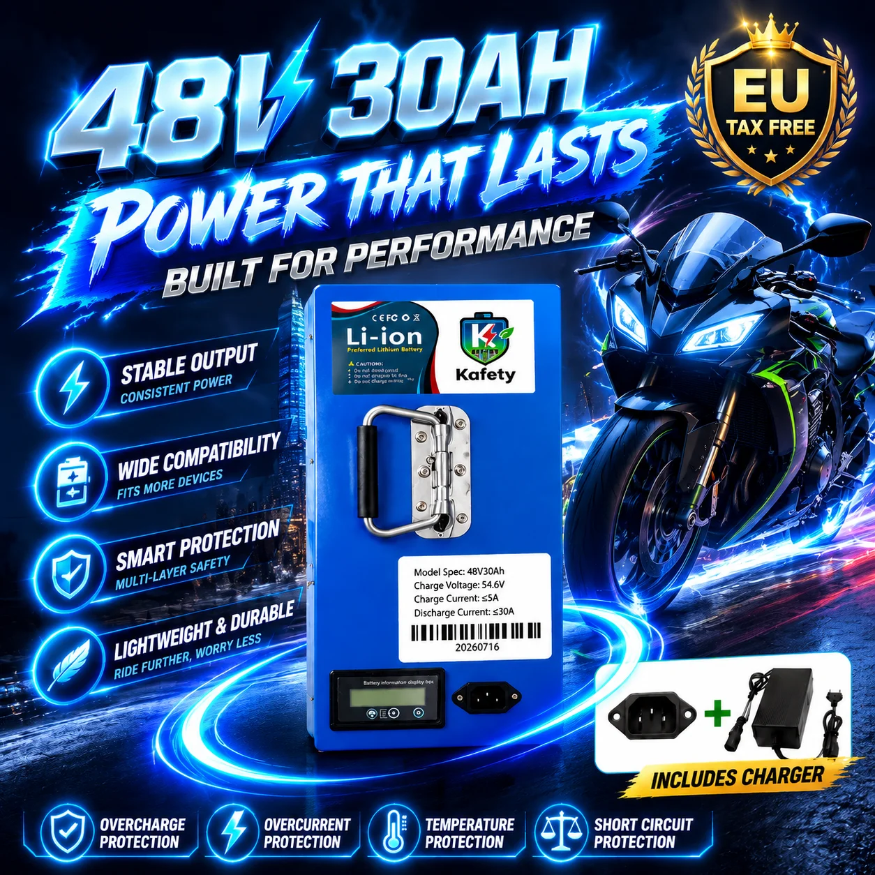 Geeignet für 250-2000W Motor 48V 30AH 30000mAh 18650 Lithium-Akku-Pack Volle Kapazität Schneller Versand Lieferung mit Ladegerät