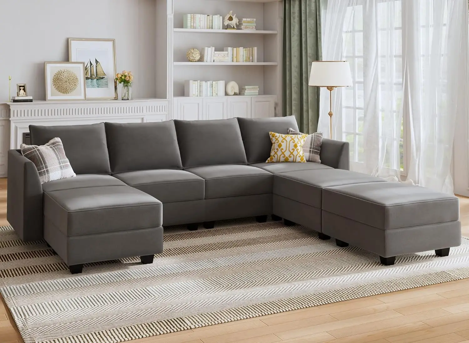 

Modular Sectional Sofa Velvet U Shaped Couch with Ottomans Convertible Sectional Couch 7 Seater Sofa with Storage Seat