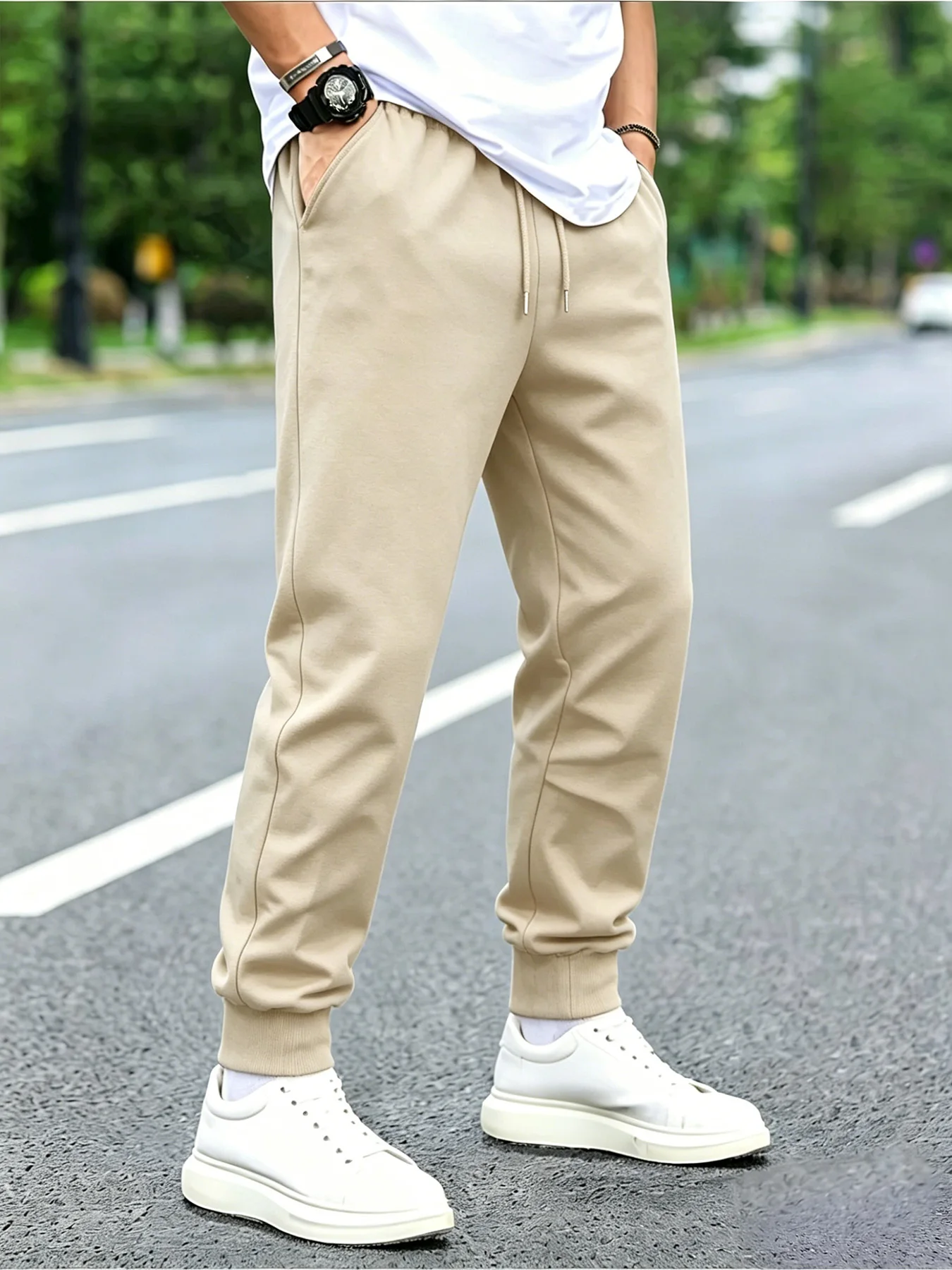 Casual Fashion Men's Jogger Sweatpants Tapered Trousers Drawstring Elastic Waist Ribbed Cuff Minimalist Streetwear Pants