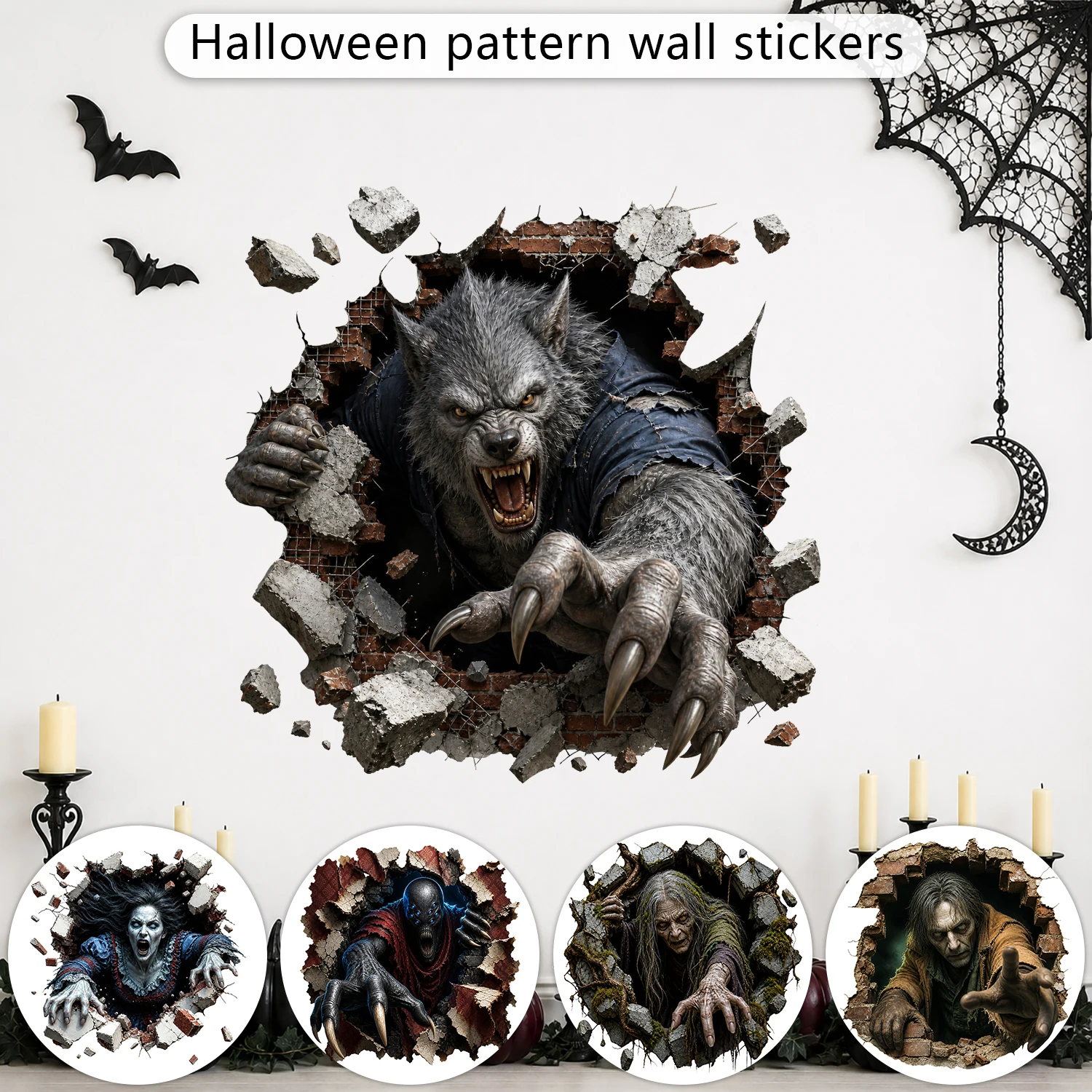 20 Styles 3D Zombie Halloween Horror Break‑Through Wall Sticker Peel & Stick Scary Ghost Festival Decor Art Mural Wall Decals