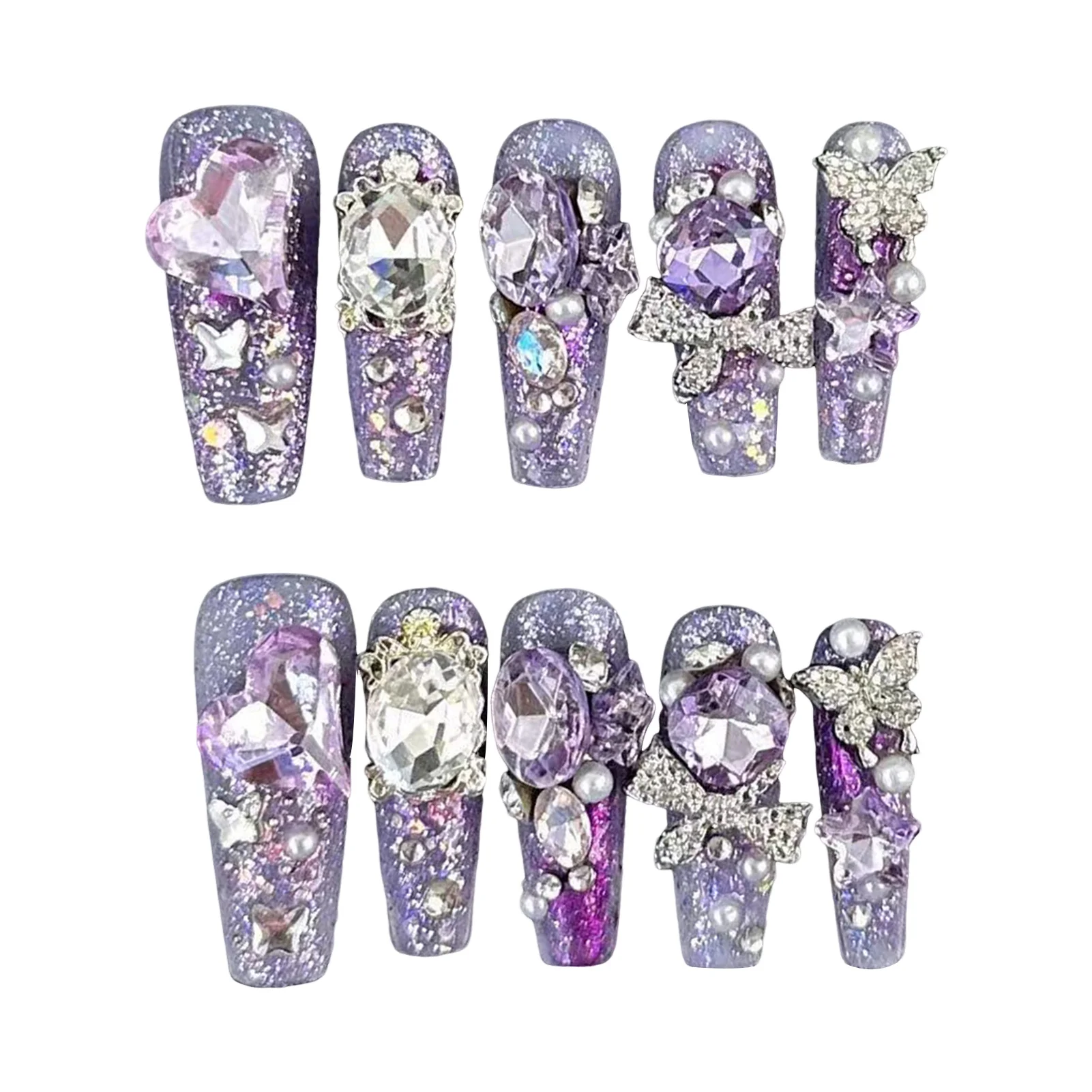 Paarse nepnagels met volledig glitterdecor Harsmateriaal Nul druk op nagelbed voor winkelen, reizen, daten