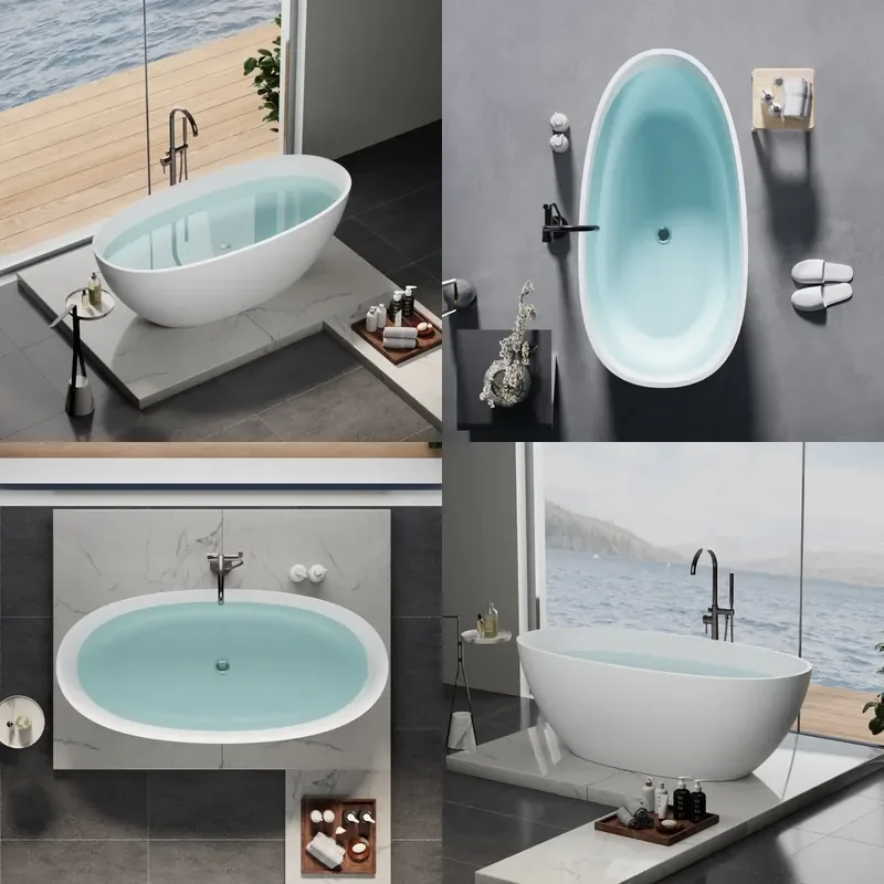 For Artificial Stone Oval Bathtub Double Soaking Tub Small Apartment Hotel Homestay Independent Freestanding Bath Source