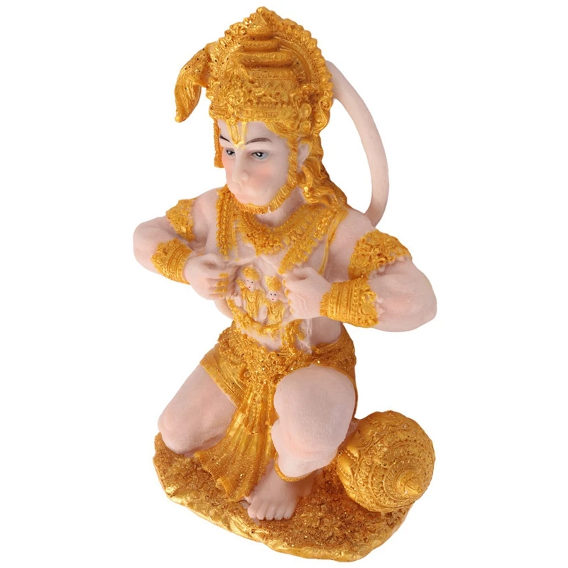 2X Gold Hanuman Statue Indian Lord Sculpture India Figurine Collection Idol Murti Pooja Sculpture For Decor Ornament